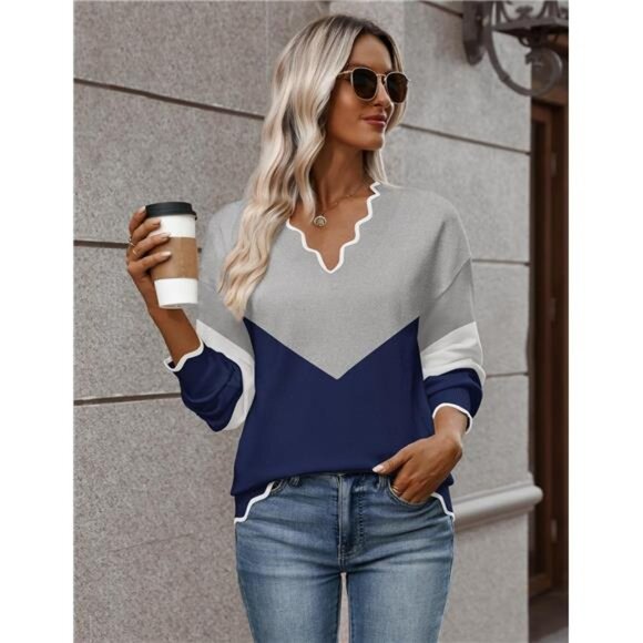 Women V Neck Sweater Fall 2025 Long Sleeve Lightweight Ribbed Knit Casual Top - Picture 6 of 7